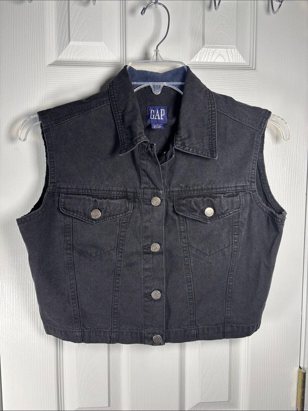 Vintage GAP Cropped Black Jean Jacket Vest Large Y2K